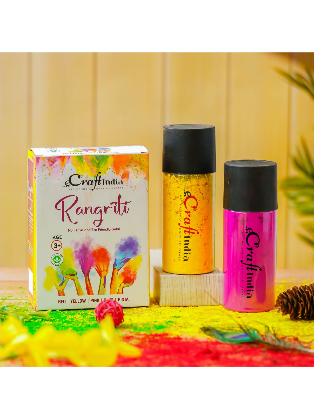 

eCraftIndia Pack of 2 Starch Gulal Holi Colours, Yellow