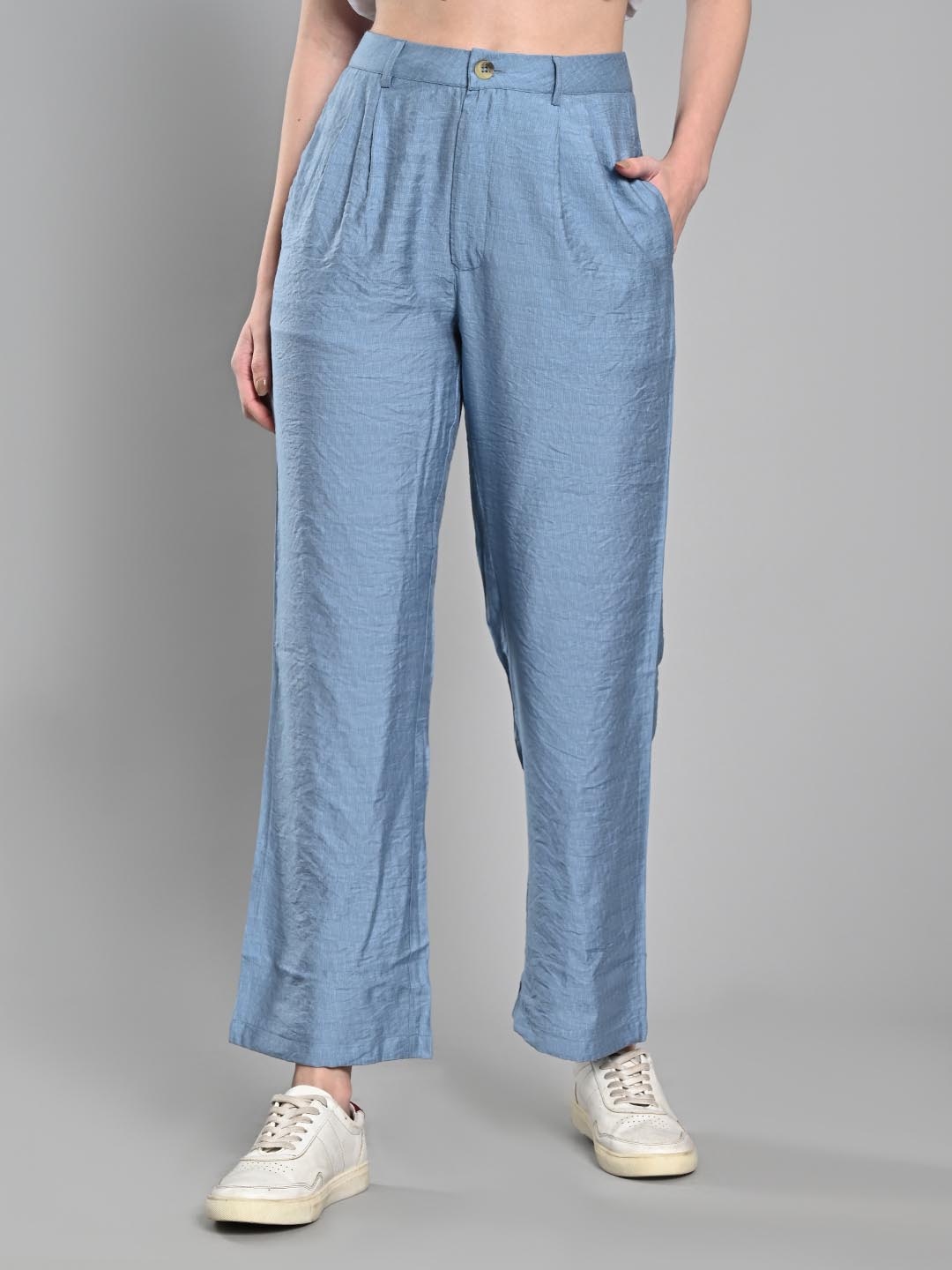 

Iti Women High-Rise Pleated Bootcut Trousers, Blue