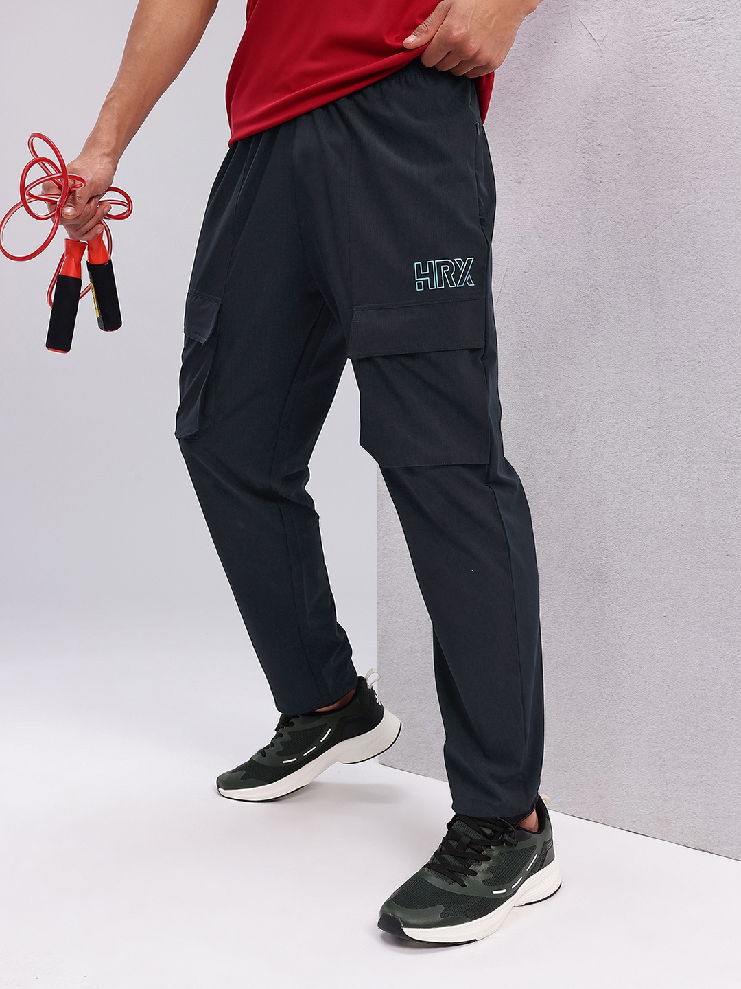 

HRX by Hrithik Roshan Men Rapid-Dry Cargo Style Training Track Pants, Navy blue