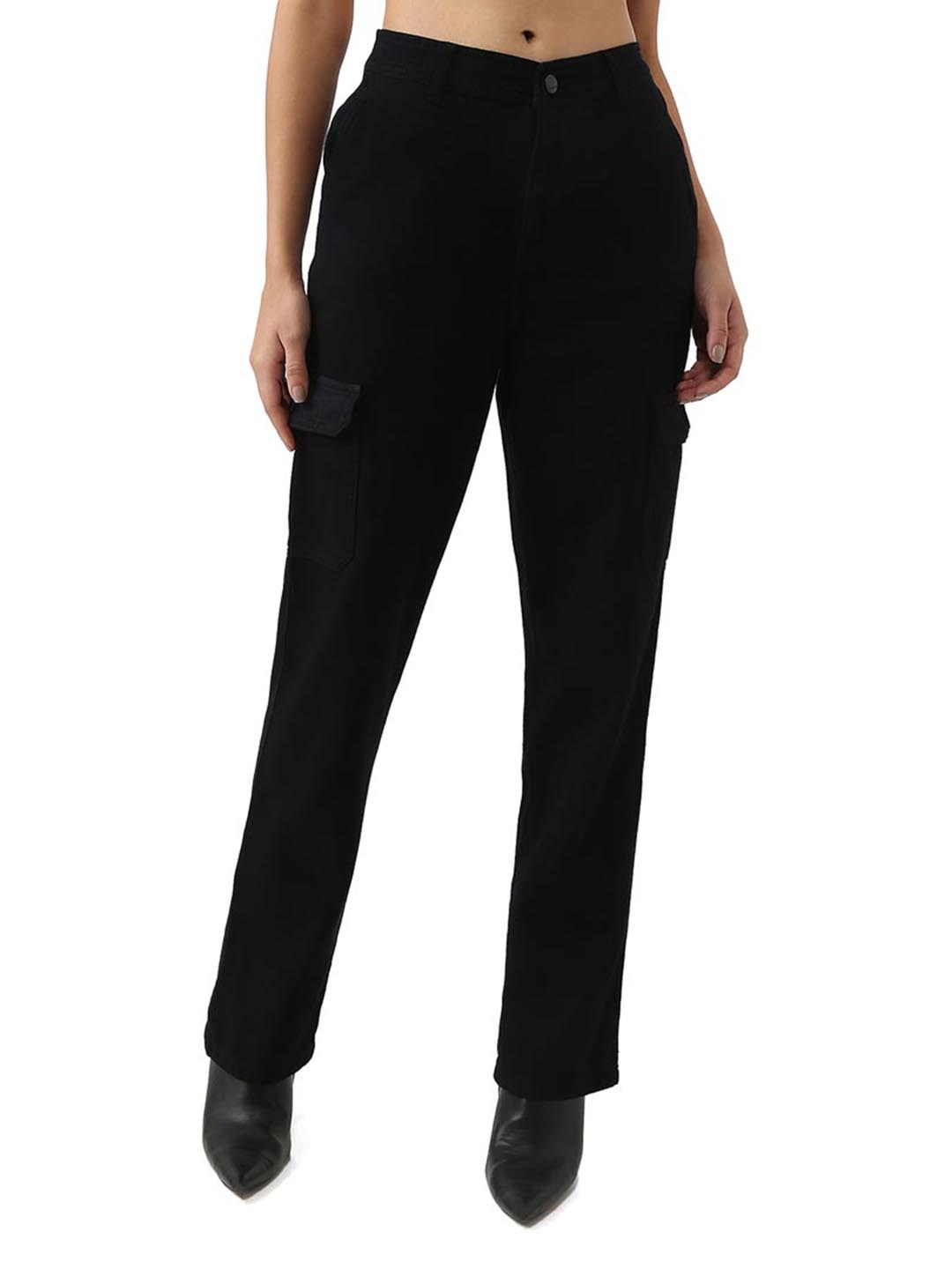 

Kraus Jeans Women Cotton Loose Fit High-Rise Cargos Trousers, Black
