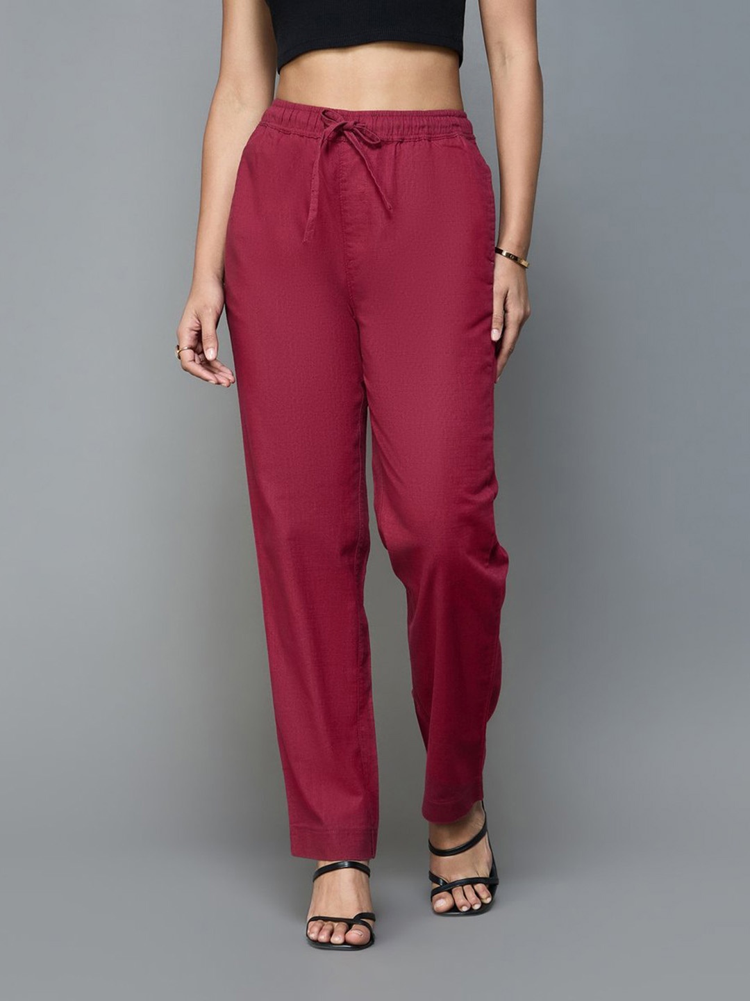 

Xpose Women Relaxed Straight Leg Straight Fit High-Rise Trouser, Pink