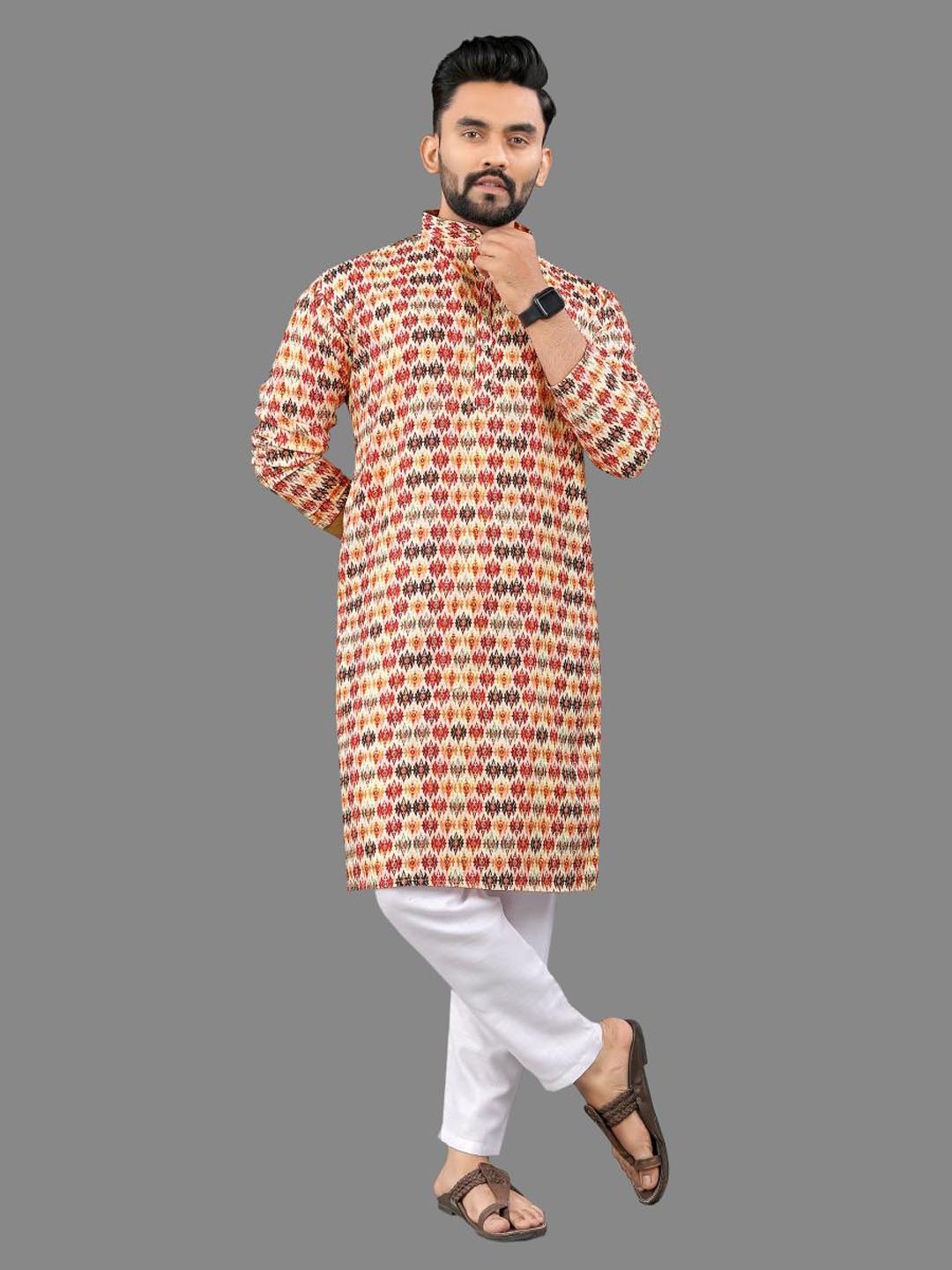 

allan peter Men Floral Printed Kurta, Red