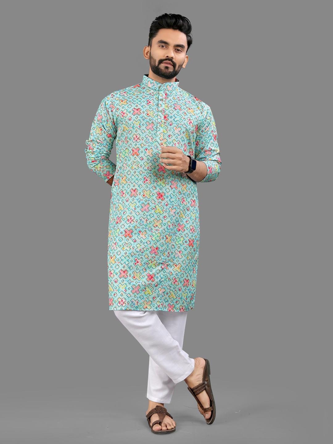 

allan peter Men Floral Printed Kurta, Green