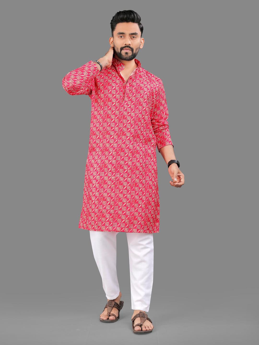 

allan peter Men Floral Printed Kurta, Pink