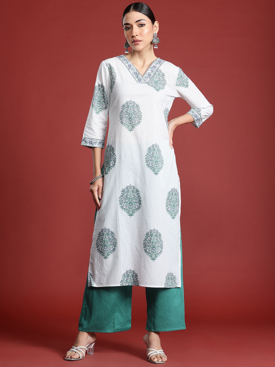 

Indo Era Floral Printed Pure Cotton Kurta, White