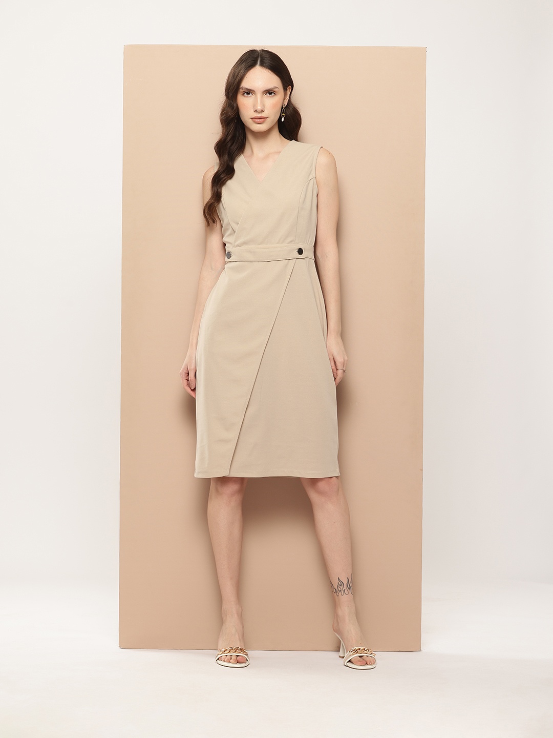 

her by invictus Formal Wrap Dress, Beige