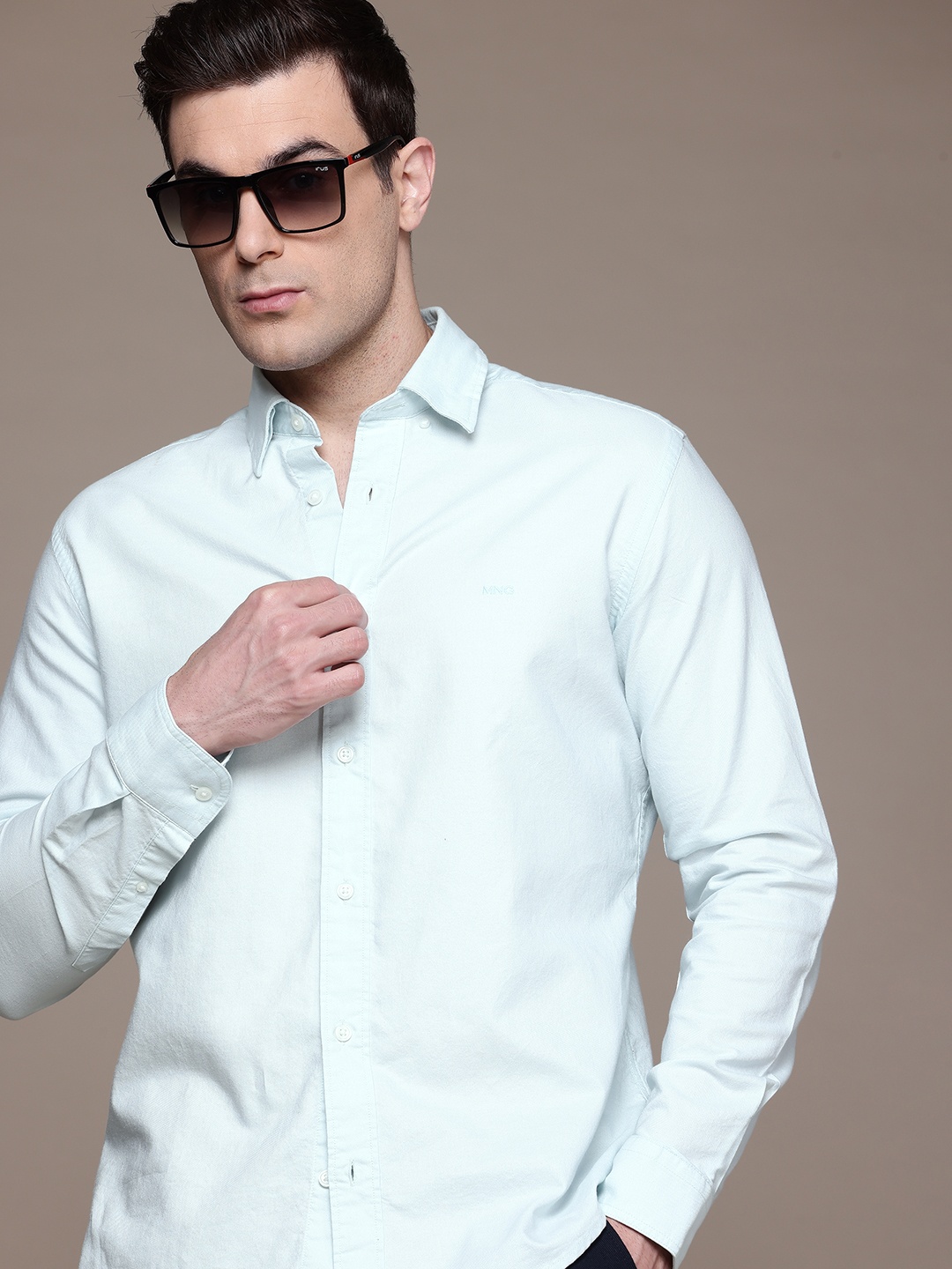 

MANGO MAN Pleated Detail Casual Shirt, Blue