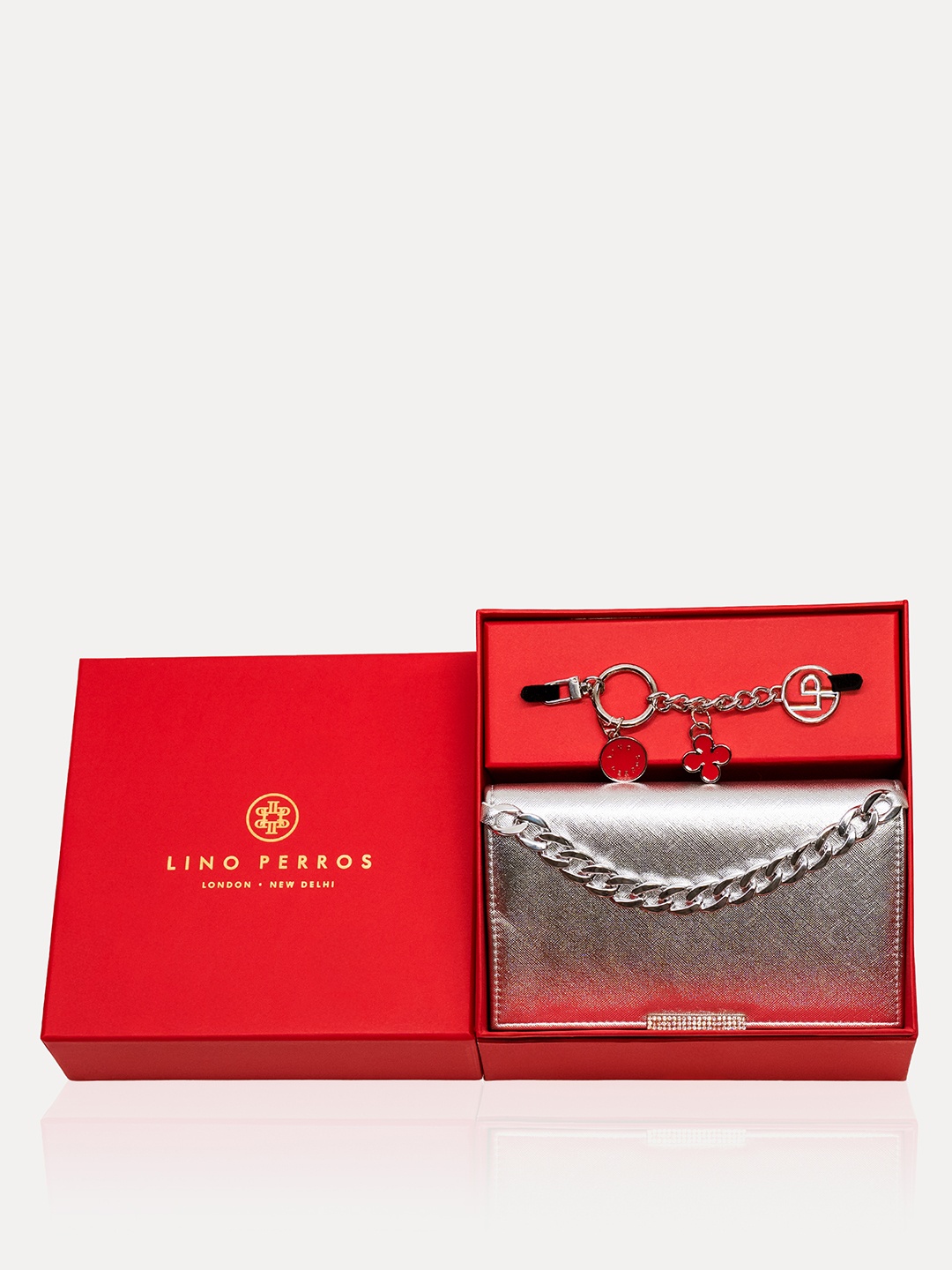 

Lino Perros Foldover Clutch, Silver