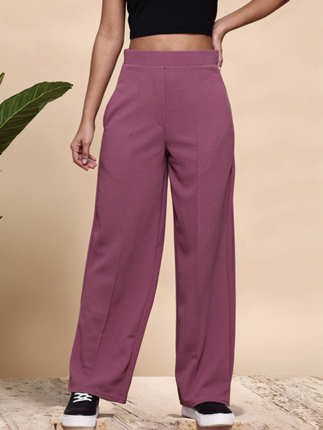 

Mast & Harbour Women Smart High-Rise Wrinkle Free Trousers, Pink