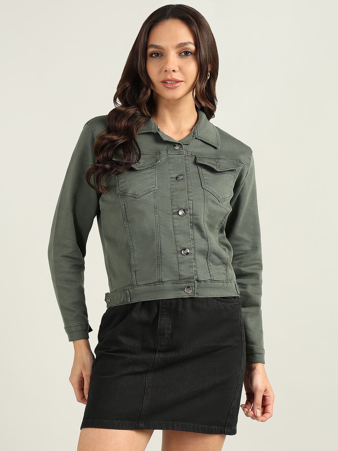 

Nifty Women Crop Denim Jacket, Green