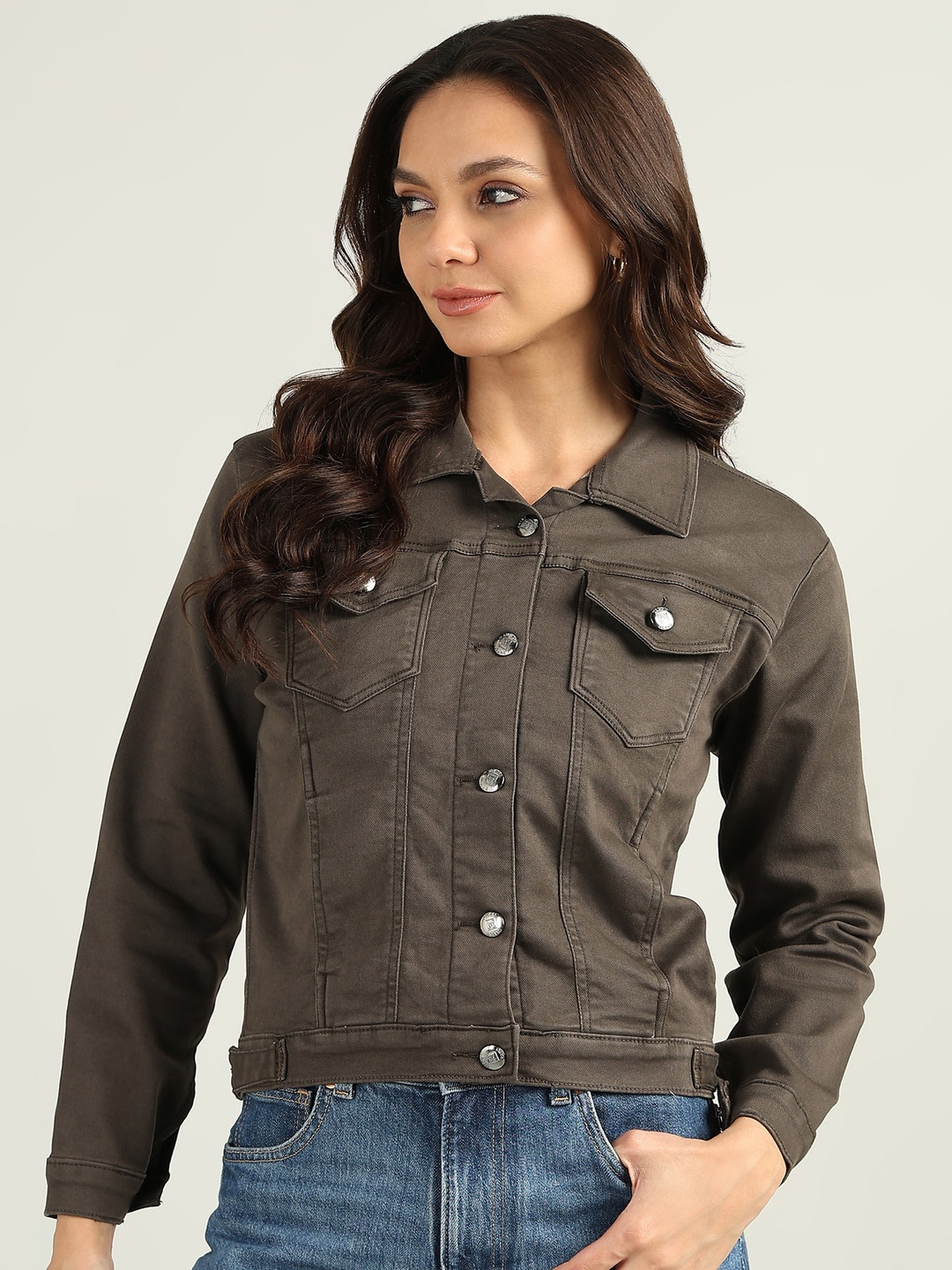

Nifty Women Crop Denim Jacket, Grey