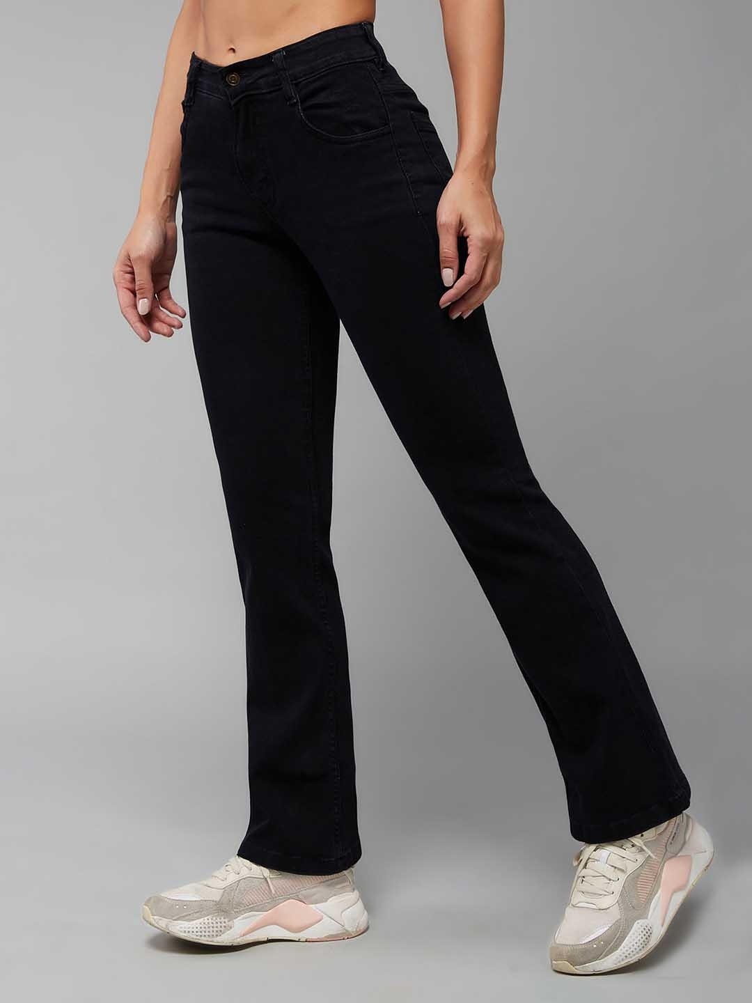 

DOLCE CRUDO Women Bootcut Stretchable Jeans, Black