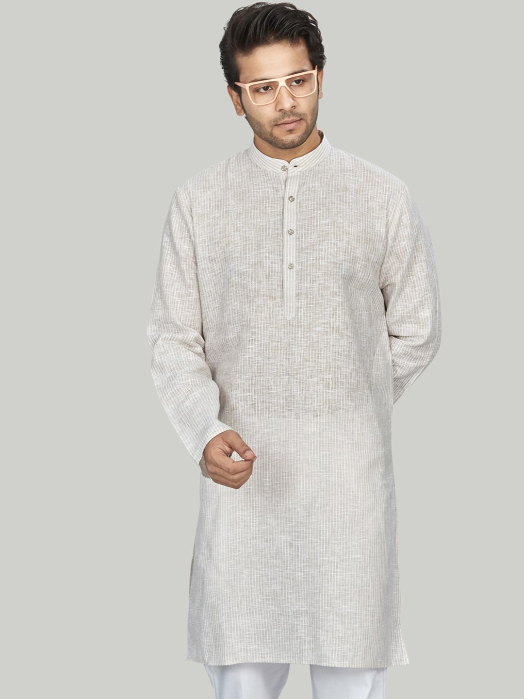 

Authentics Men Yoke Design Flared Sleeves Thread Work Kurta, Beige