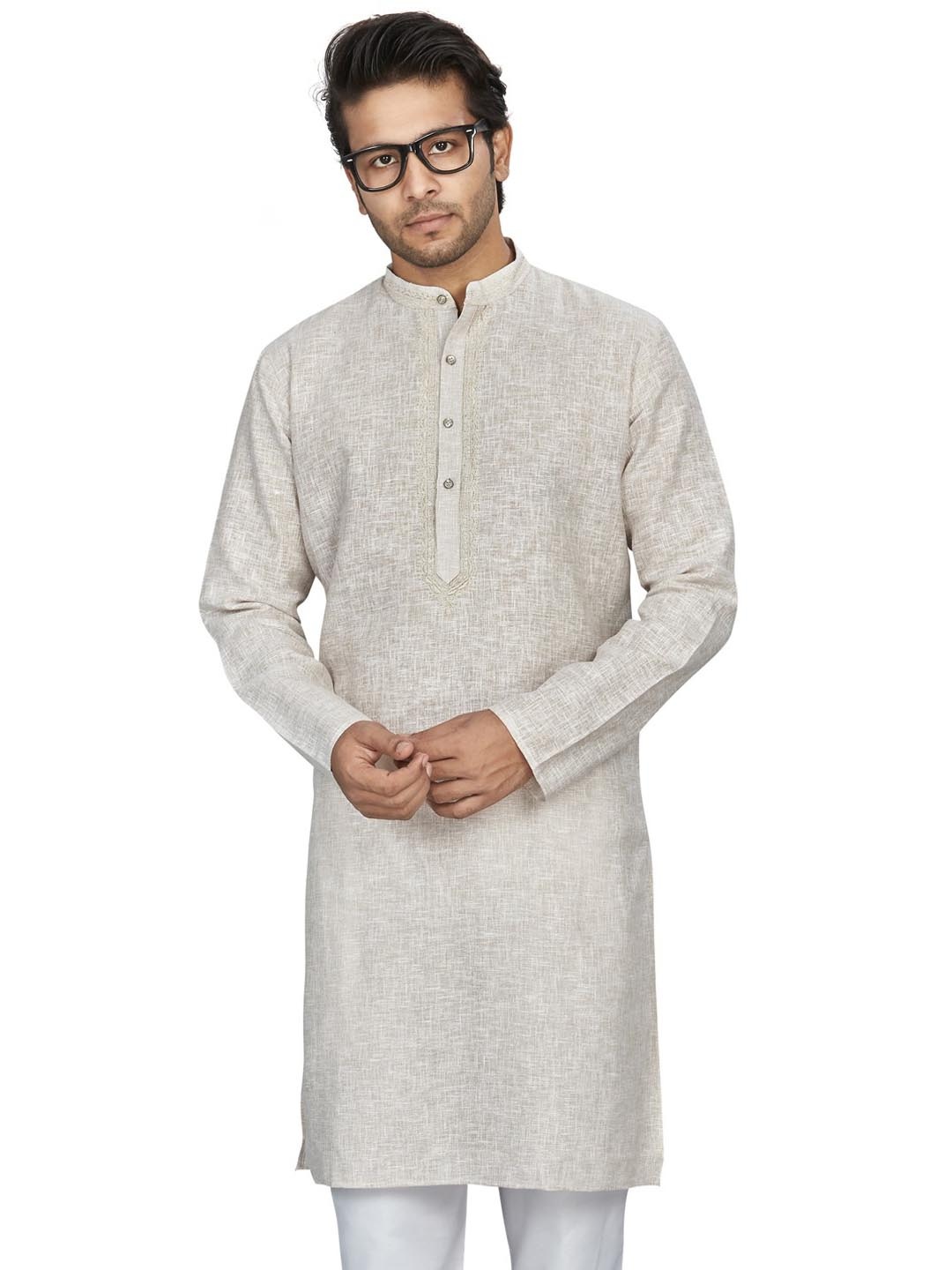 

Authentics Men Yoke Design Sequinned Pathani Kurta, Beige