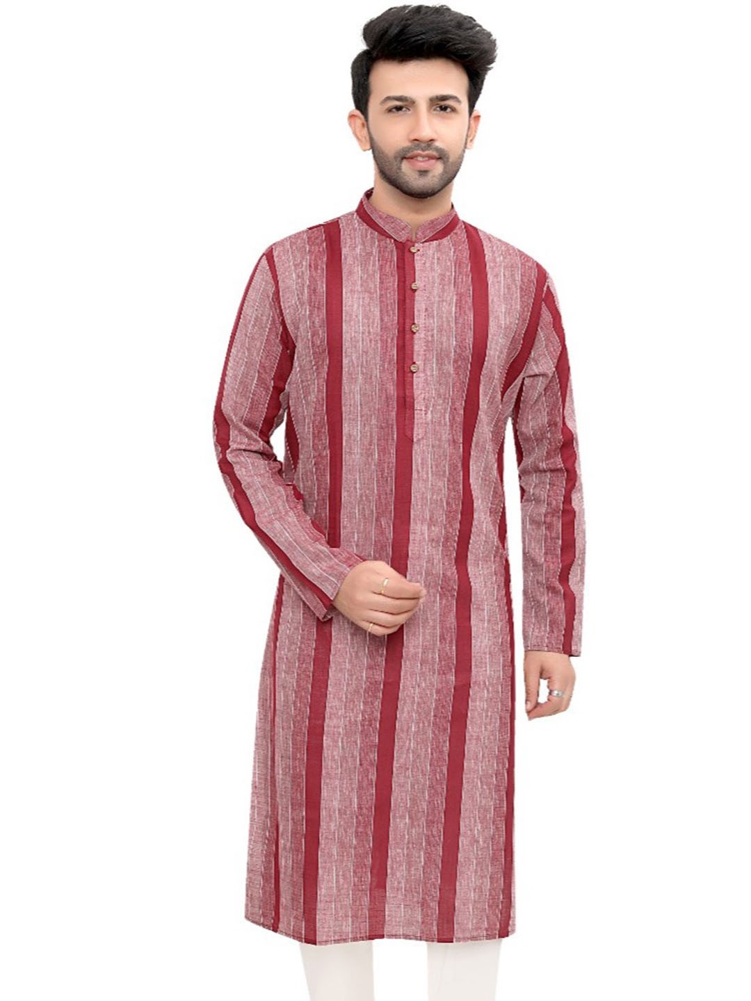 

Authentics Men Striped Thread Work Kurta, Maroon