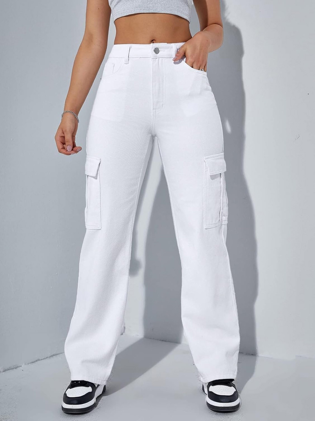 

WESTCHIC Women Cargos Trousers, White