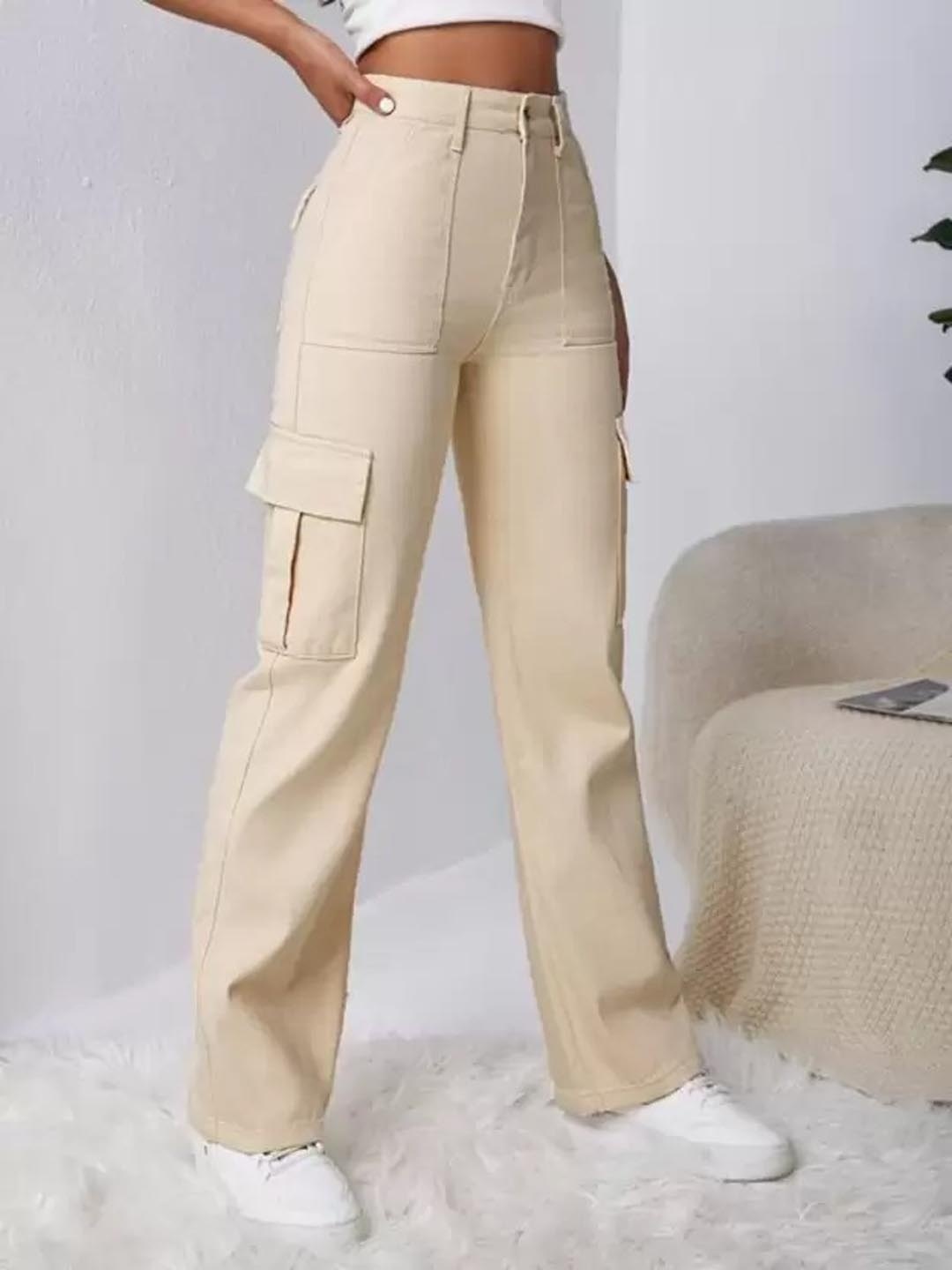 

WESTCHIC Women Straight Fit Solid Cargos Trousers, Beige