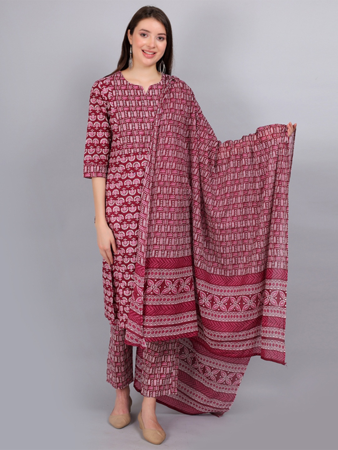 

Moms Ever Women Straight Feeding Kurta Set with Dupatta, Maroon
