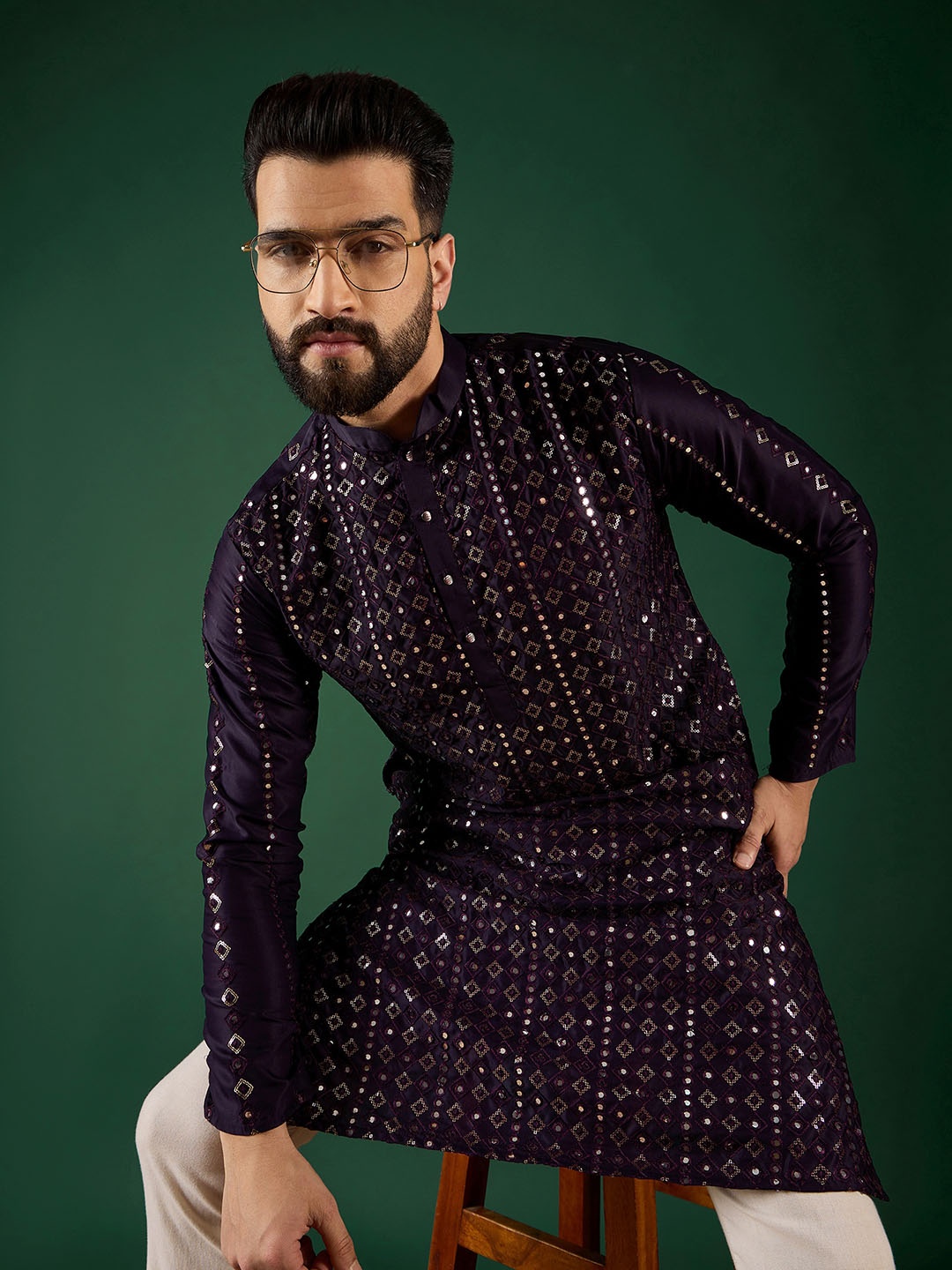 

Anouk Men Mirror Work Kurta, Purple