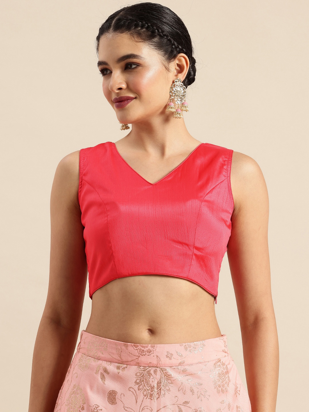

Ethnovog Solid Padded Ready To Wear Saree Blouse, Coral