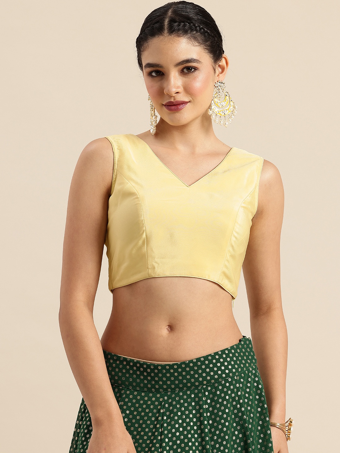 

Ethnovog Solid Padded Ready To Wear Saree Blouse, Yellow