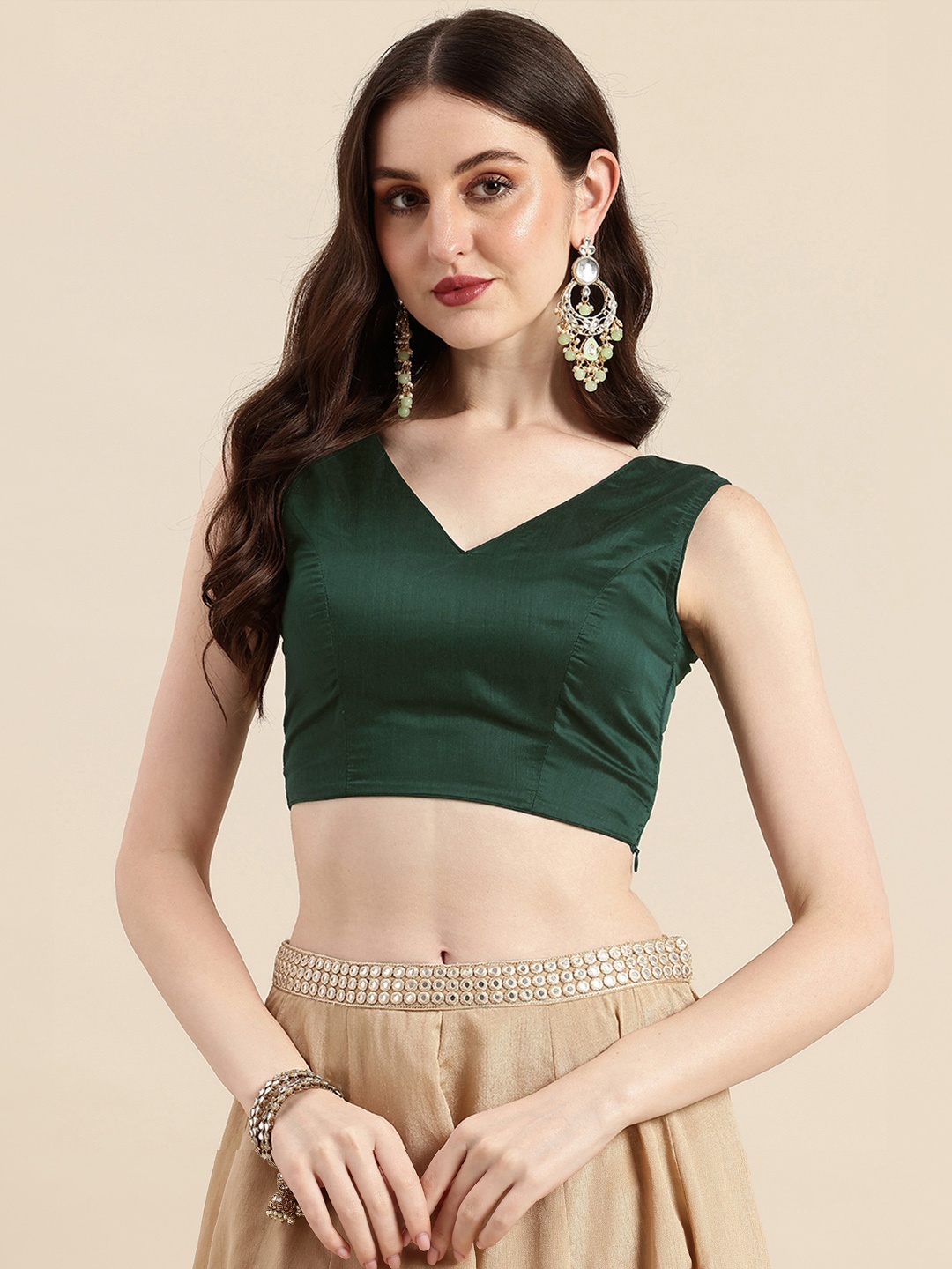 

Ethnovog Solid Ready To Wear Chanderi Silk Blouse, Green