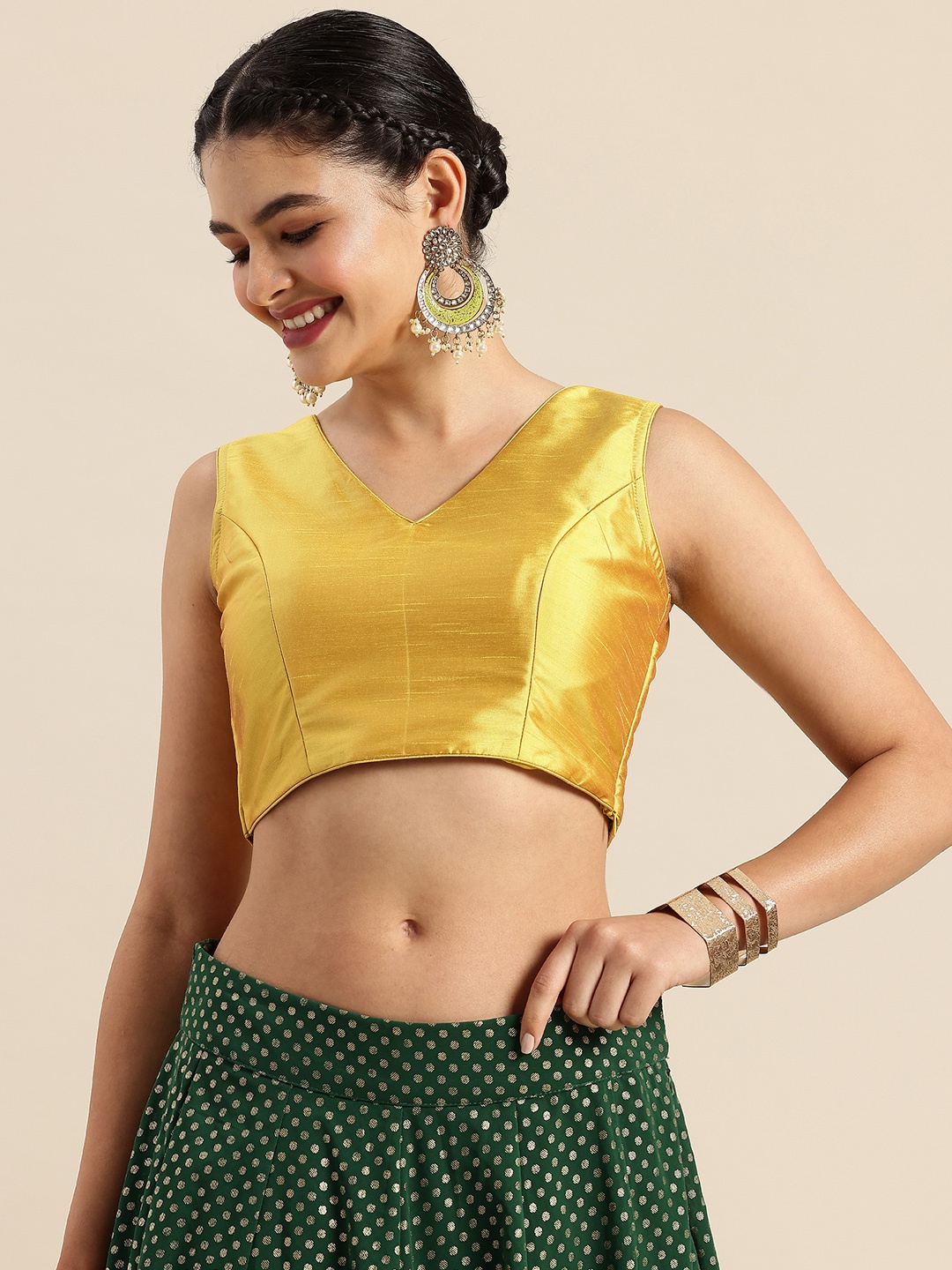 

Ethnovog Solid Padded Ready To Wear Saree Blouse, Yellow