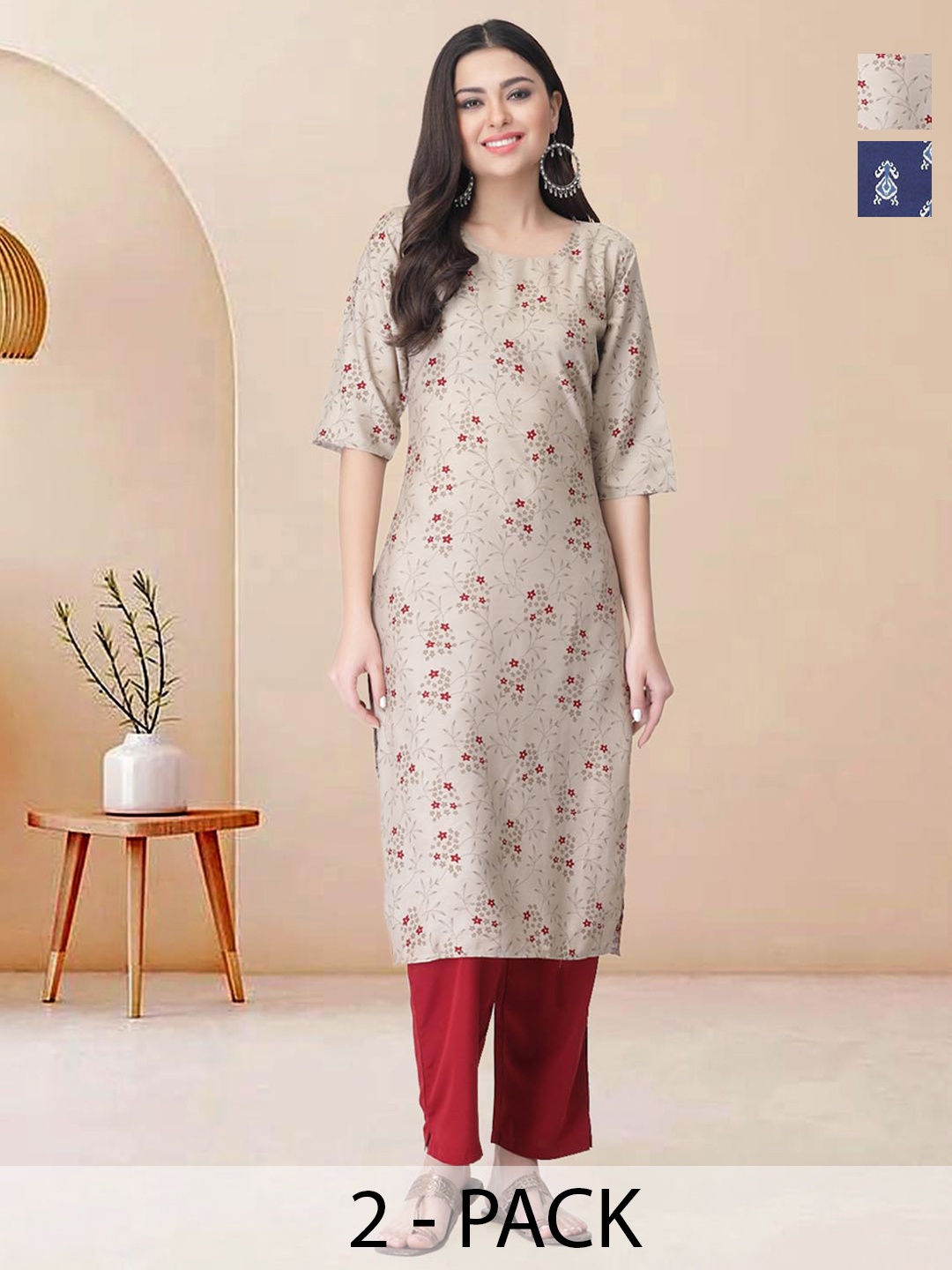

Moda Rapido Pack of 2 Printed Straight Kurta with Trousers, Blue