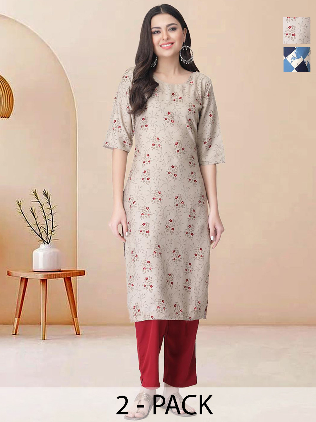 

Moda Rapido Pack of 2 Printed Straight Kurta with Trousers, Blue