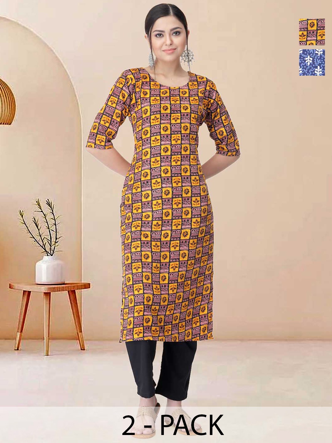 

Moda Rapido Pack of 2 Printed Straight Kurta with Trousers, Blue