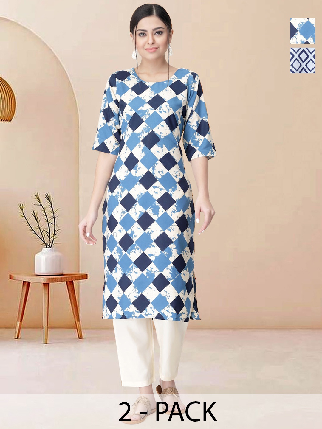 

Moda Rapido Pack of 2 Printed Straight Kurta with Trousers, Blue