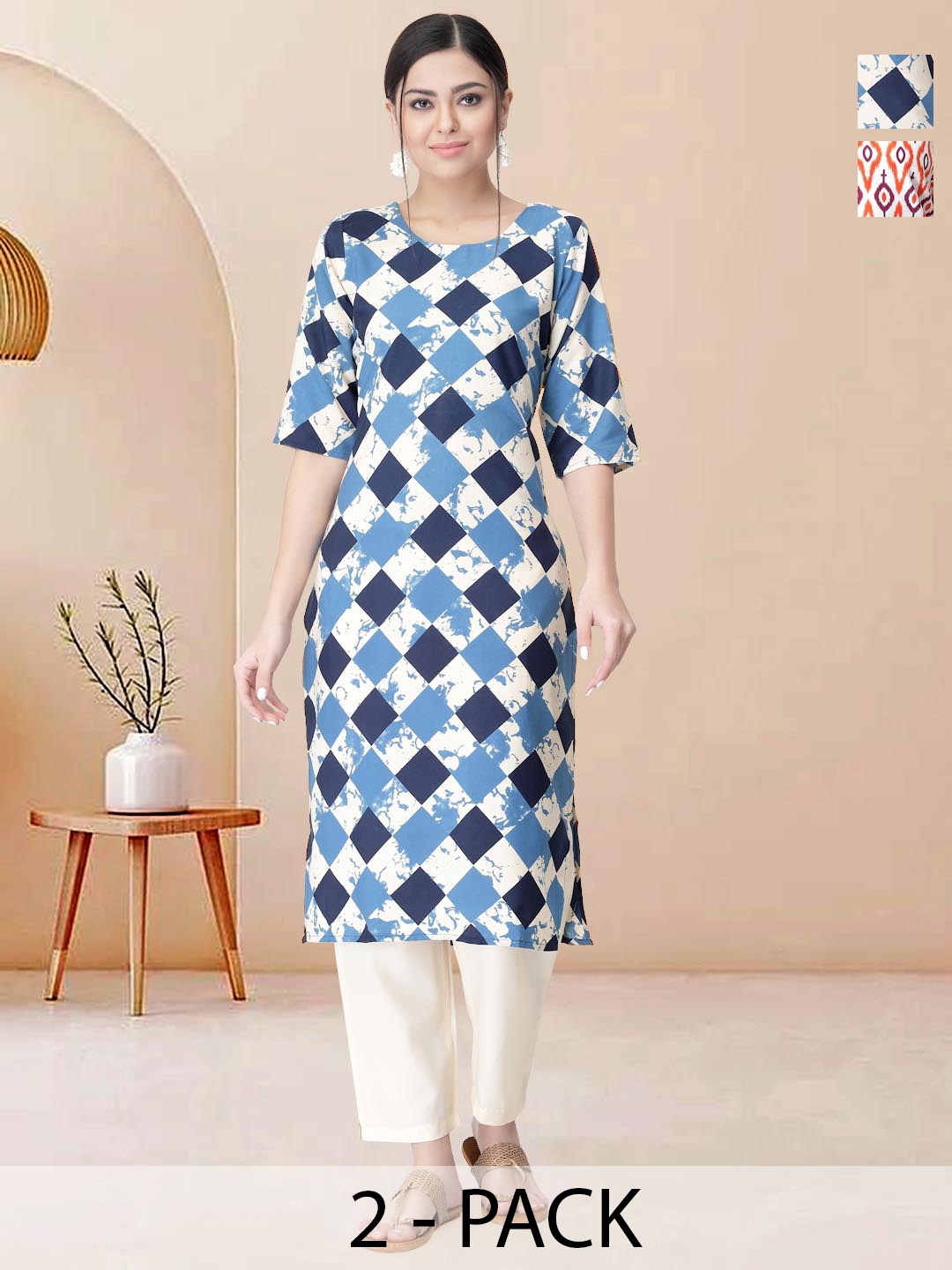 

Moda Rapido Pack of 2 Printed Straight Kurta with Trousers, Blue