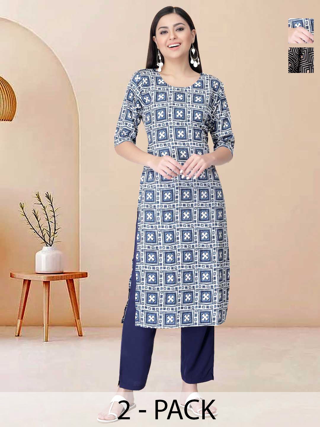 

Moda Rapido Pack of 2 Printed Straight Kurta with Trousers, Blue