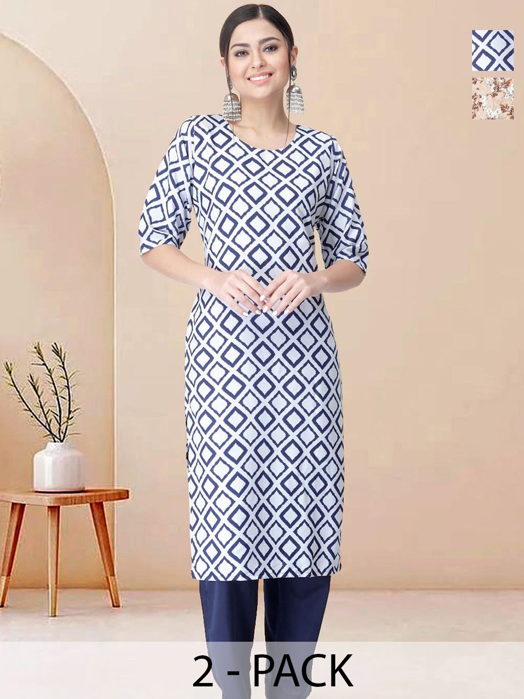 

Moda Rapido Pack of 2 Printed Straight Kurta with Trousers, Blue