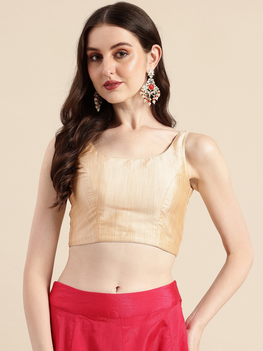 

Ethnovog Ready To Wear Sleeveless Taffeta Blouse, Beige