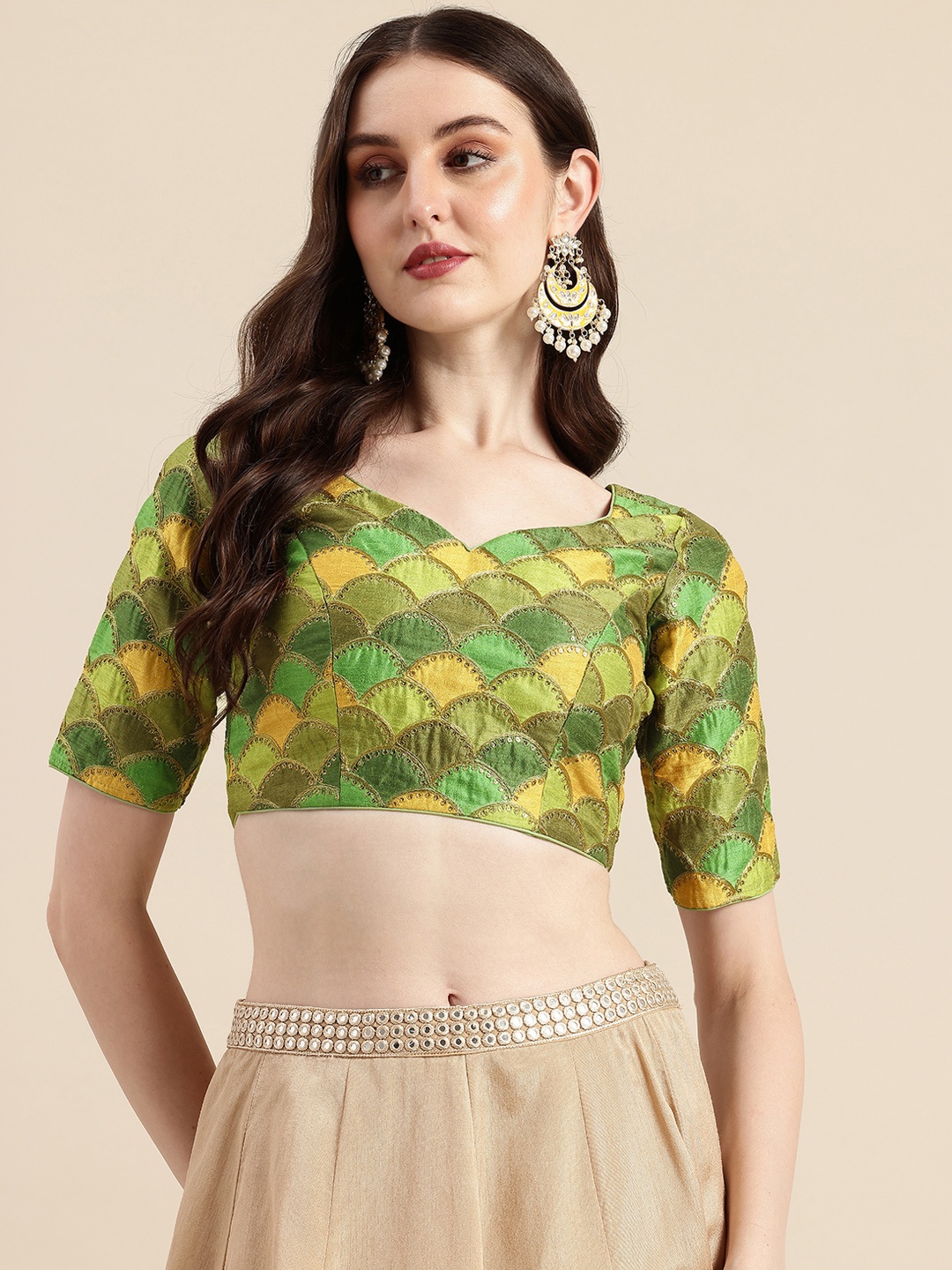 

Ethnovog Embroidered Ready To Wear Saree Blouse, Green