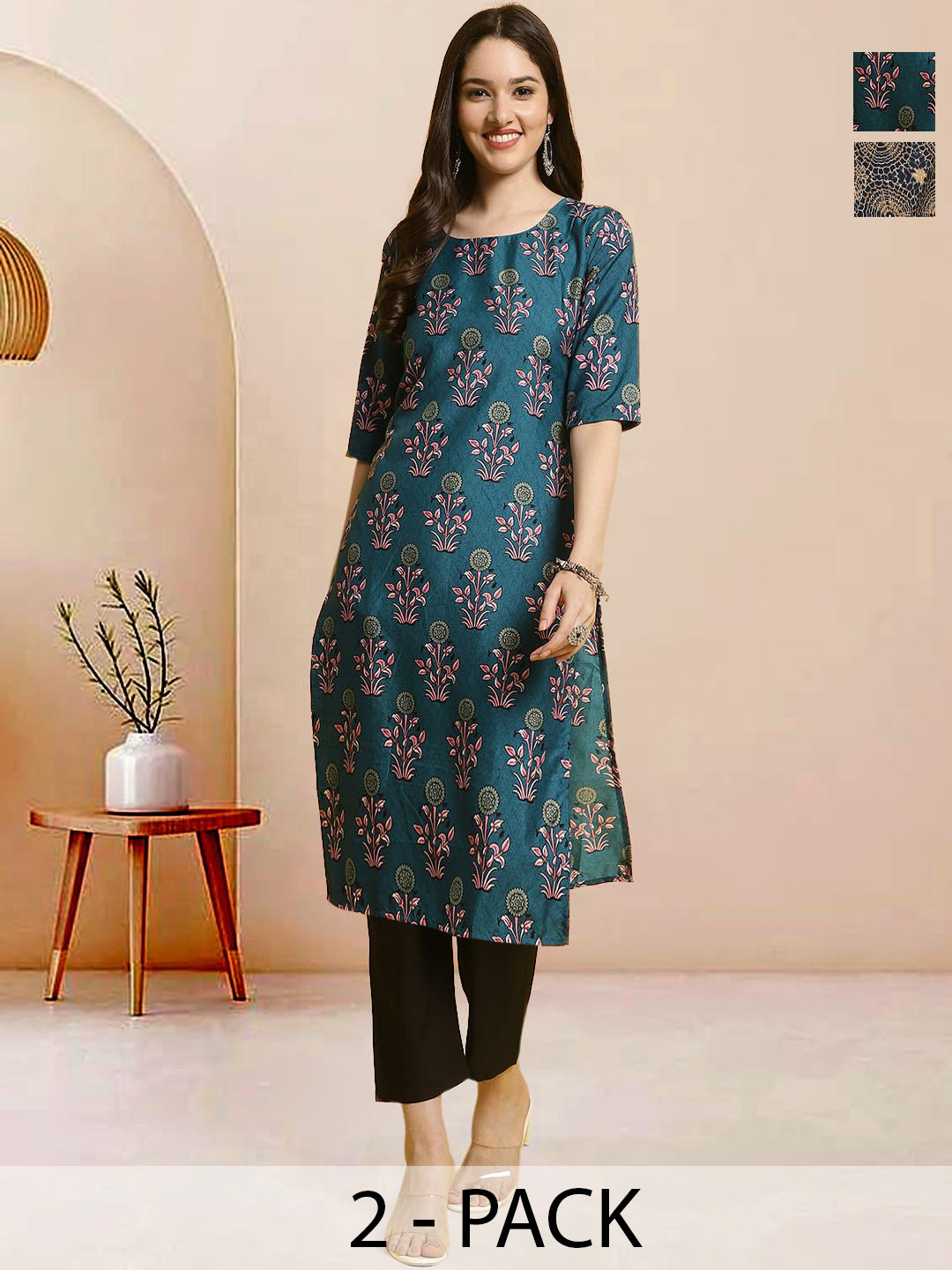 

Moda Rapido Pack of 2 Printed Straight Kurta with Trousers, Blue