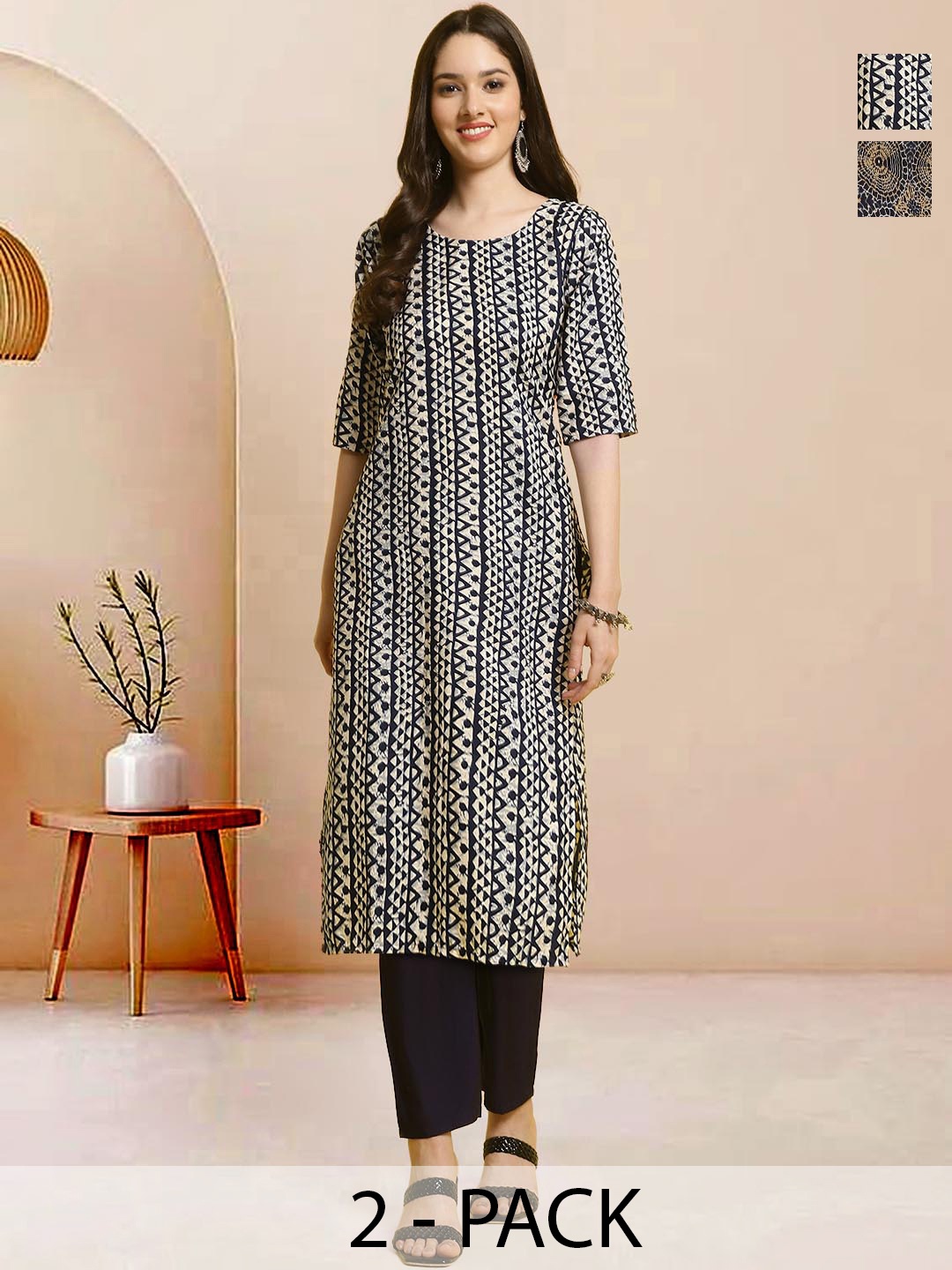 

Moda Rapido Pack of 2 Printed Straight Kurta with Trousers, Blue