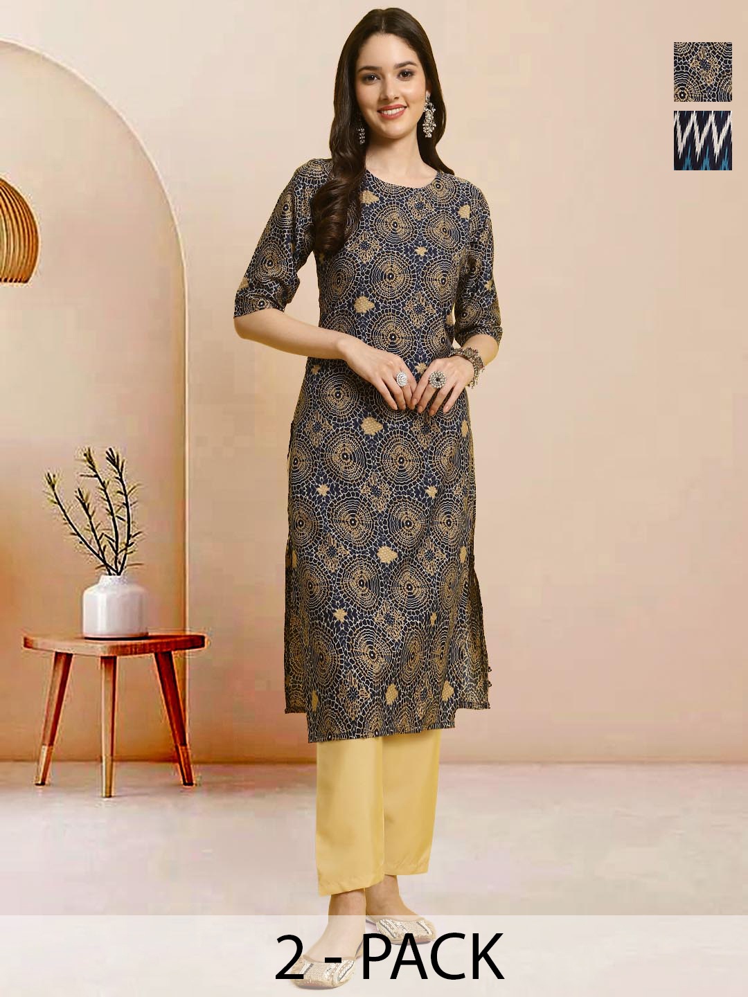 

Moda Rapido Pack of 2 Printed Straight Kurta with Trousers, Blue