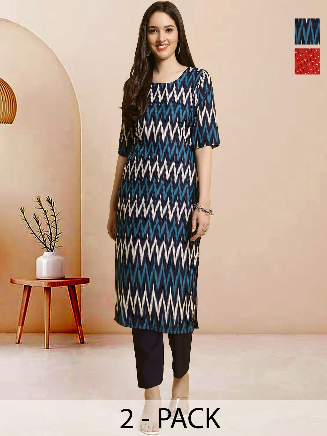 

Moda Rapido Pack of 2 Printed Straight Kurta with Trousers, Blue