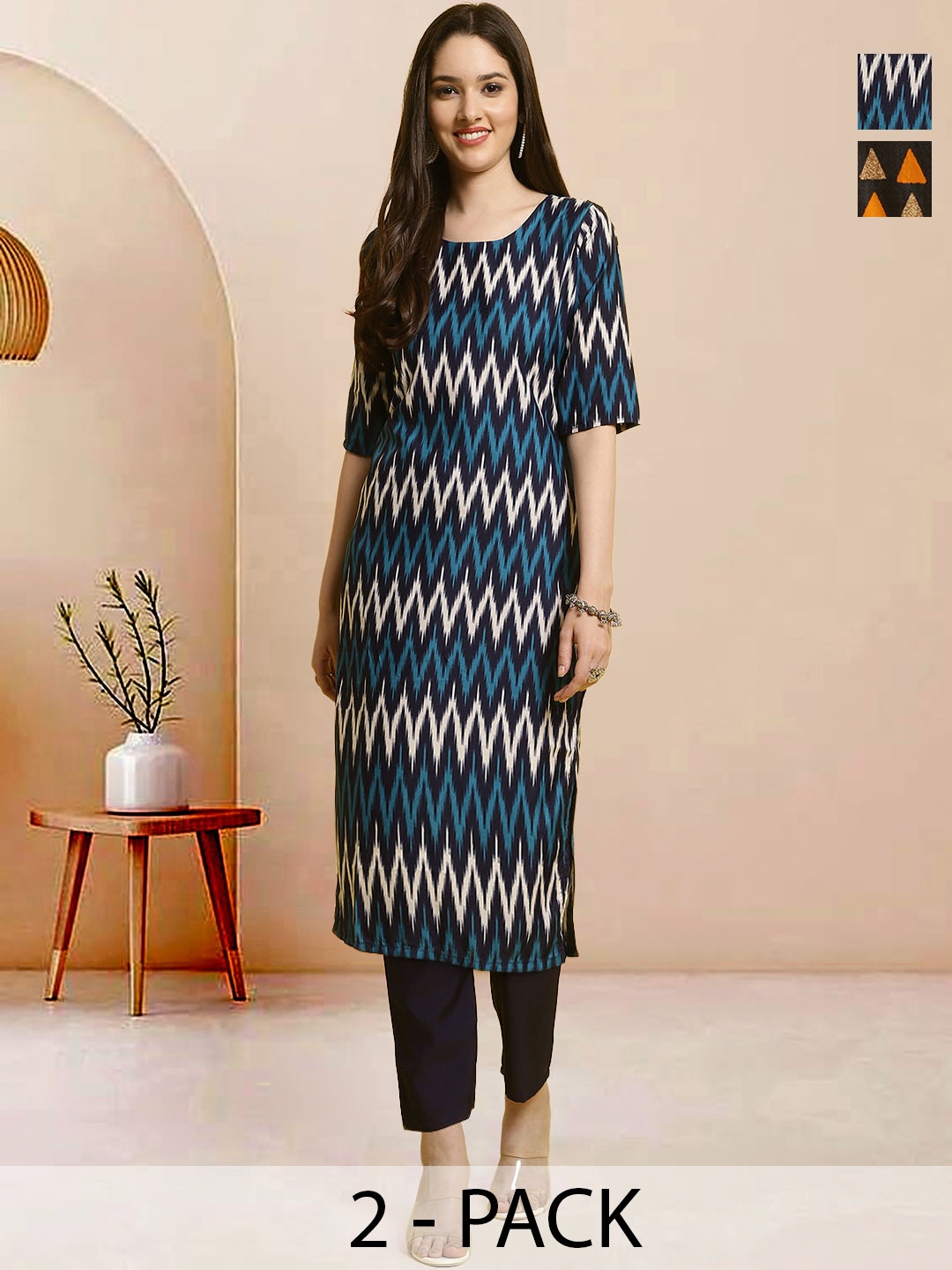 

Moda Rapido Pack of 2 Printed Straight Kurta with Trousers, Blue