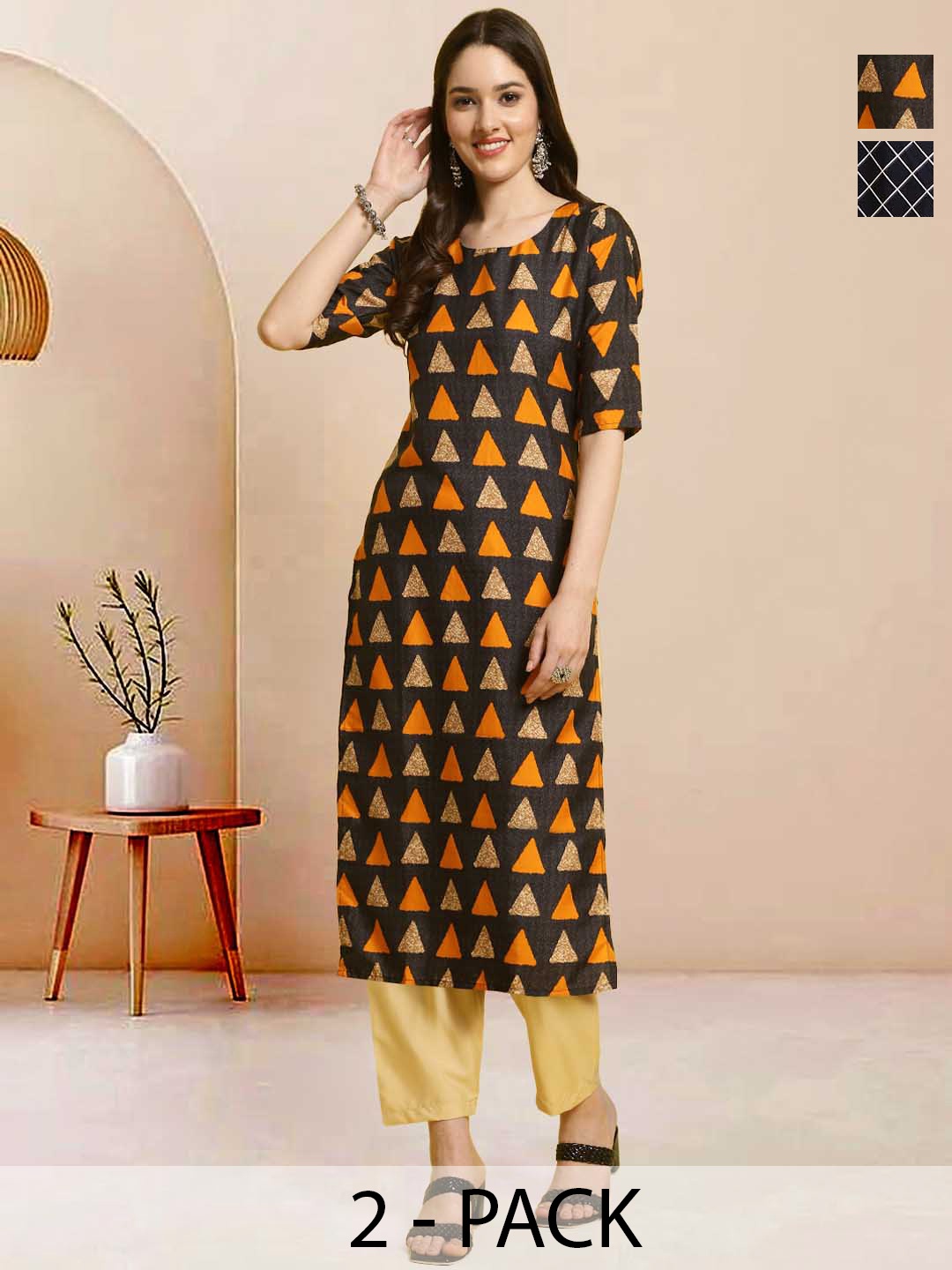 

Moda Rapido Pack of 2 Printed Straight Kurta with Trousers, Navy blue