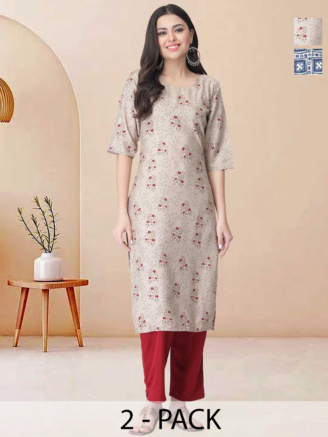 

Moda Rapido Pack of 2 Printed Straight Kurta with Trousers, Blue