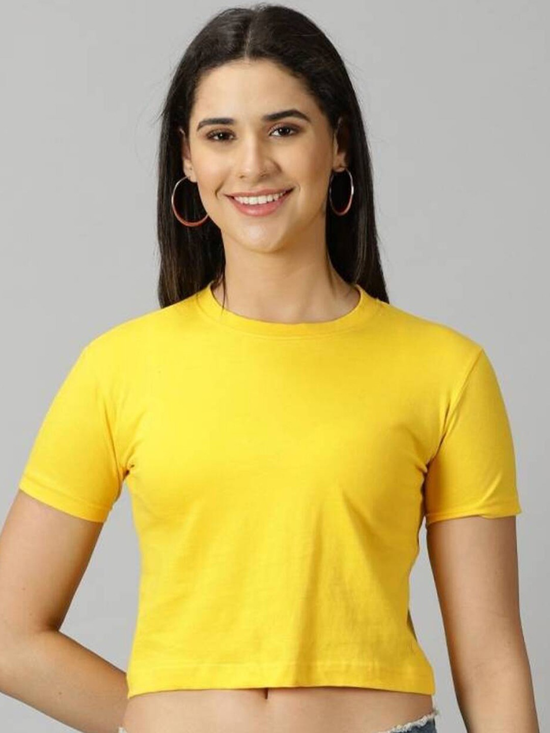 

DEEPMAYRA COLLECTION Women Cotton High-Low Crop Top, Yellow