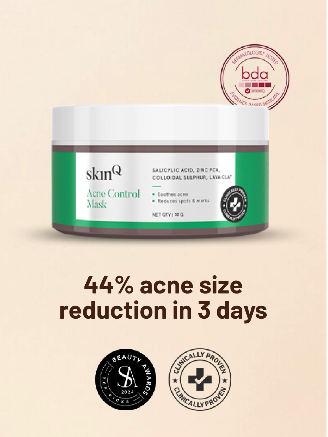 

SkinQ SkinQ Acne Control Mask With Salicylic Acid & Zinc PCA - 30 g, Green