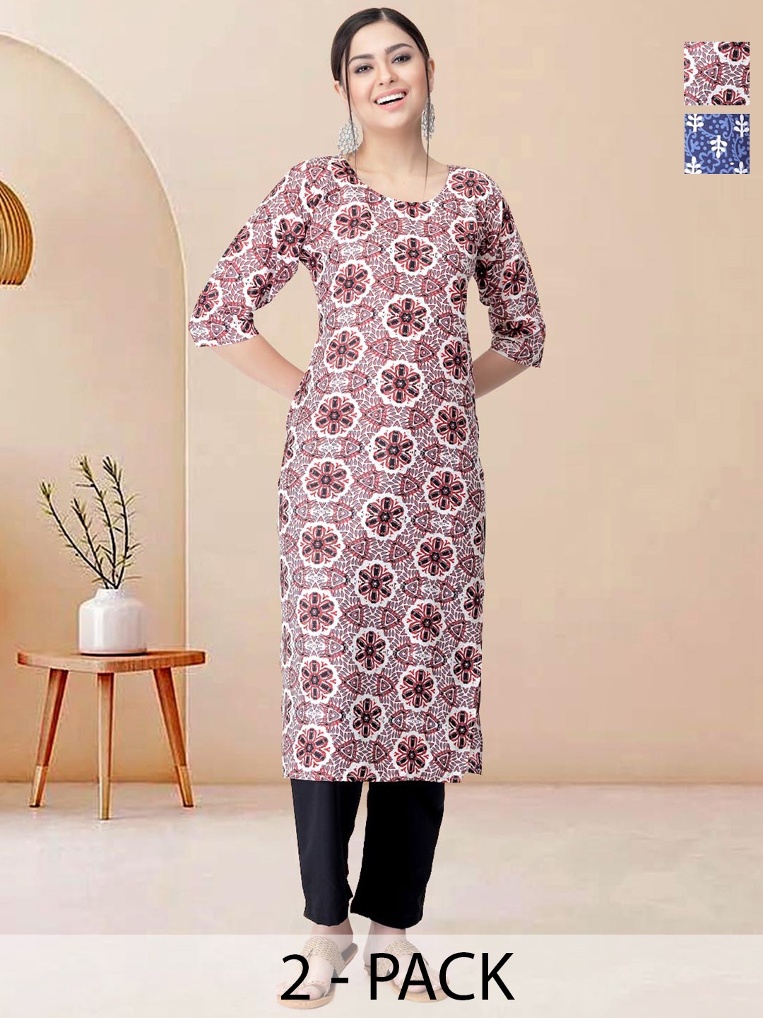

Moda Rapido Pack of 2 Printed Straight Kurta with Trousers, Blue