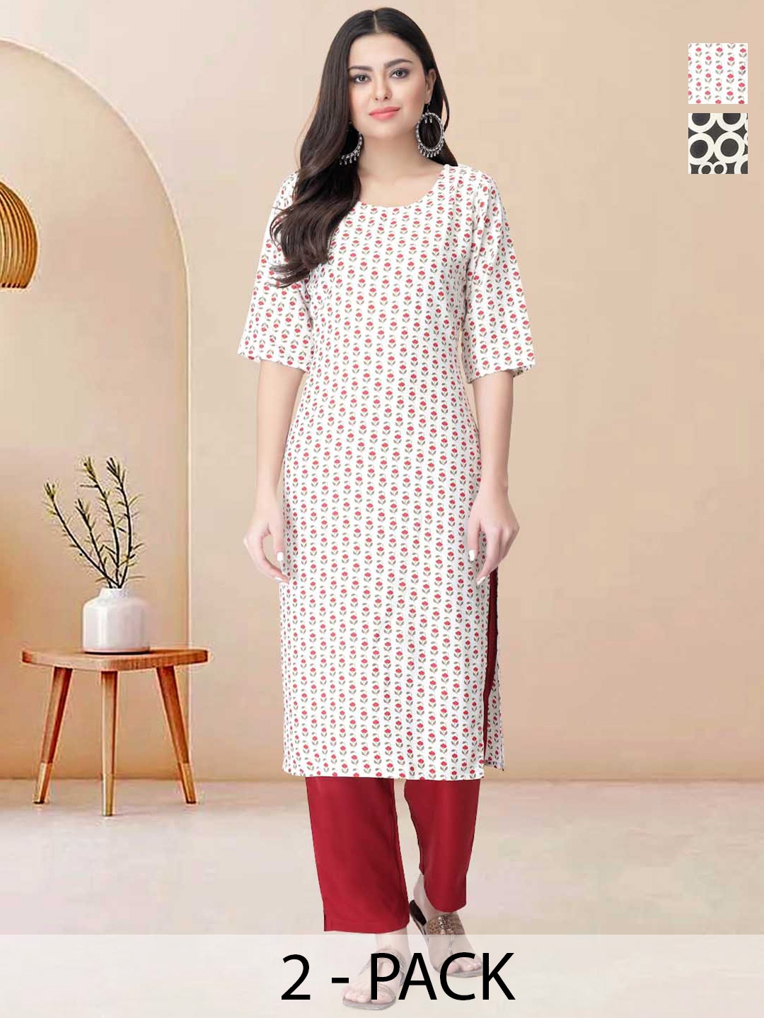 

Moda Rapido Pack of 2 Printed Straight Kurta with Trousers, Red