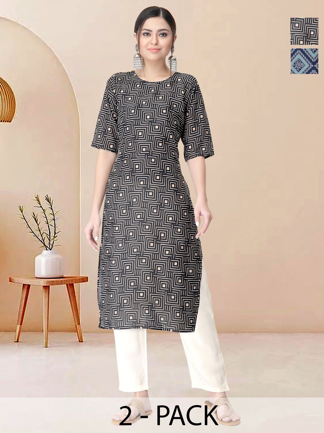 

Moda Rapido Pack of 2 Printed Straight Kurta with Trousers, Blue