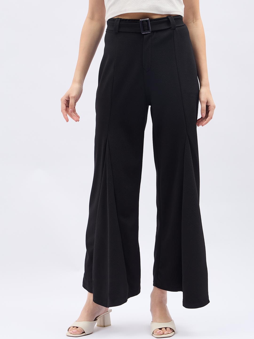 

DressBerry Women Flared High-Rise Parallel Trousers, Black