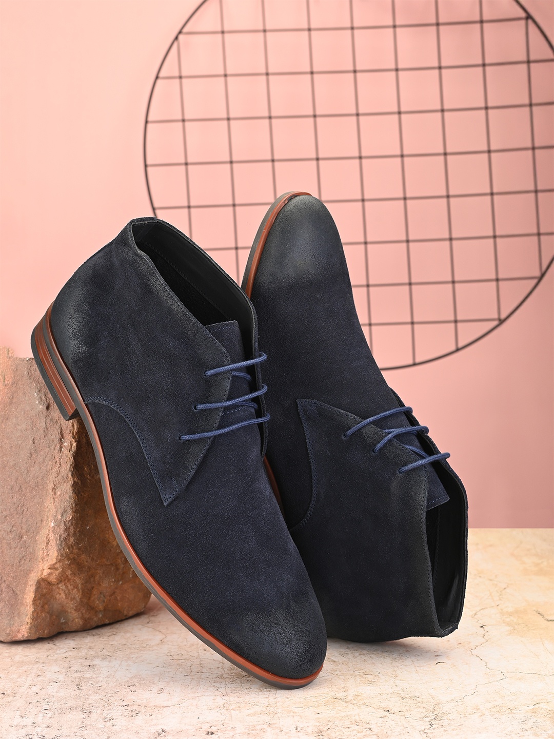 

San Frissco Men Leather High Top Lace Up Boots, Blue